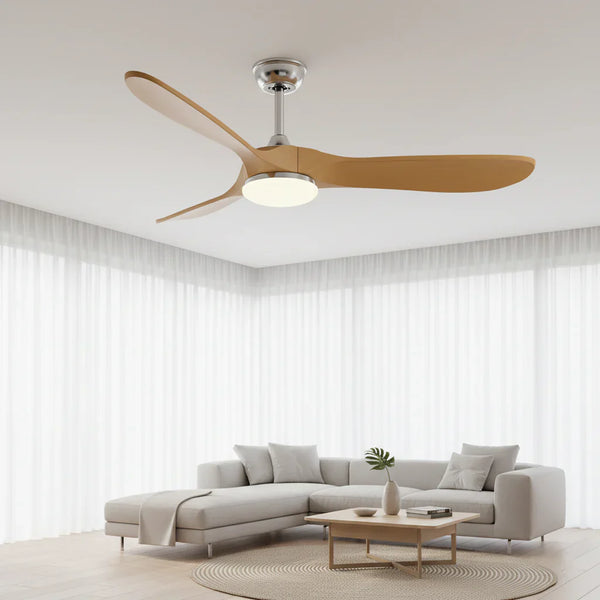 Zéphyr | Ventilateur vintage argent et bois naturel, LED