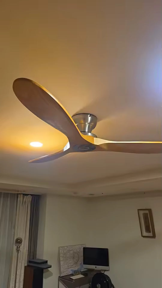 Photo client : Cyprès | Ventilateur rétro noyer massif LED installé