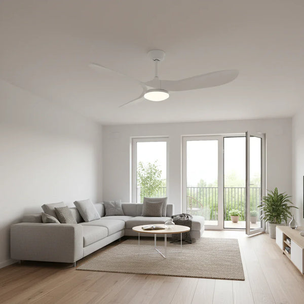 Brise | Ventilateur vintage blanc et bois blanc, LED