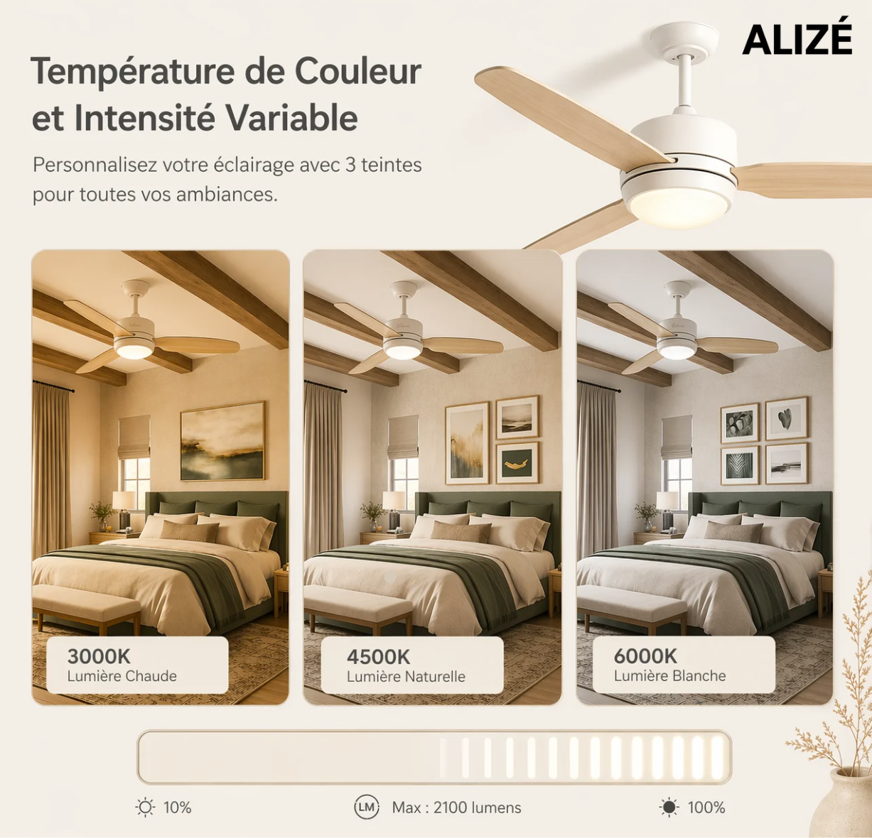 Calisto | Ventilateur design LED télécommande 117 cm