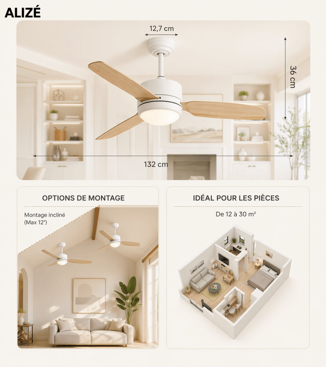 Calisto | Ventilateur design LED télécommande 117 cm
