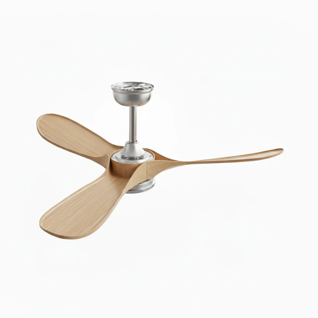 Zéphyr | Ventilateur vintage argent et bois naturel, LED