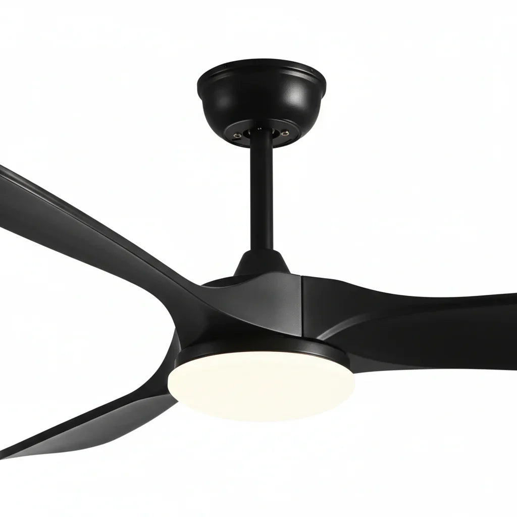 Borée | Ventilateur vintage noir et bois noir, LED