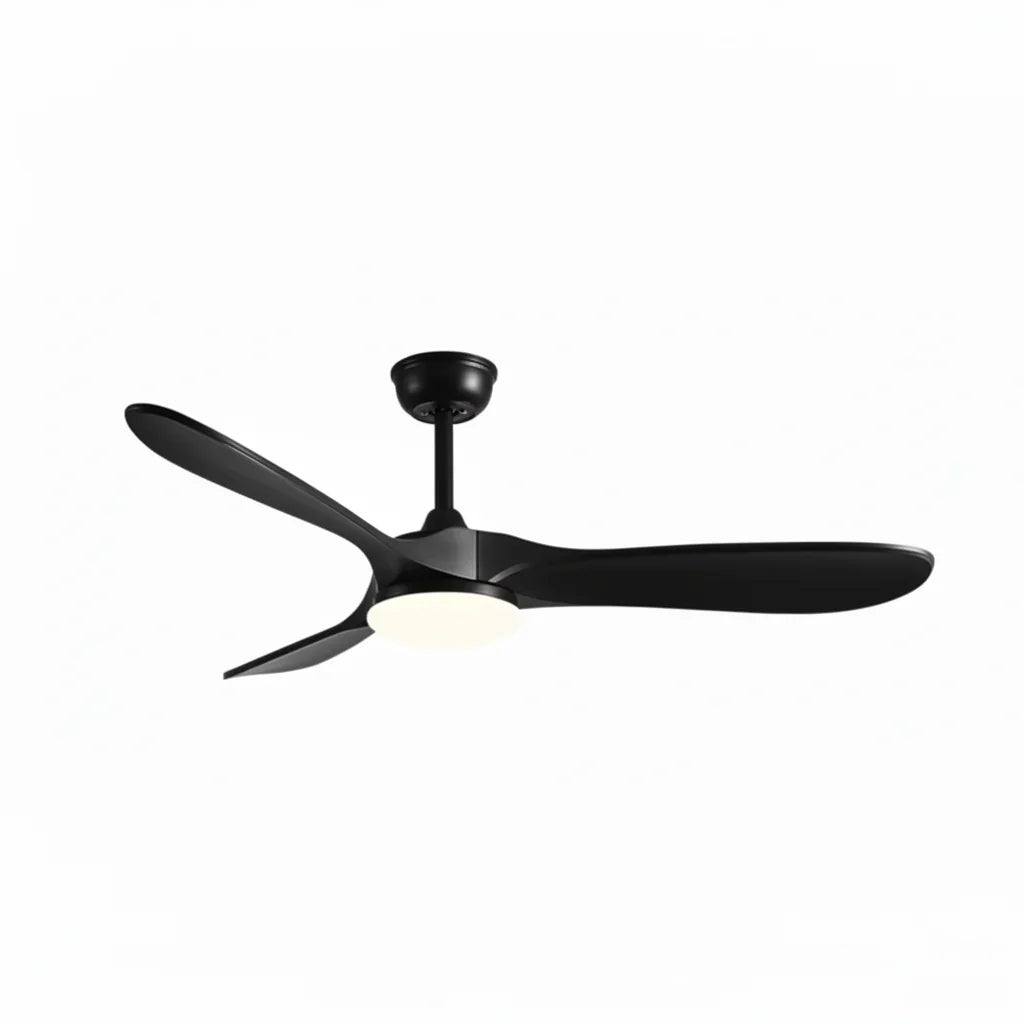 Borée | Ventilateur vintage noir et bois noir, LED