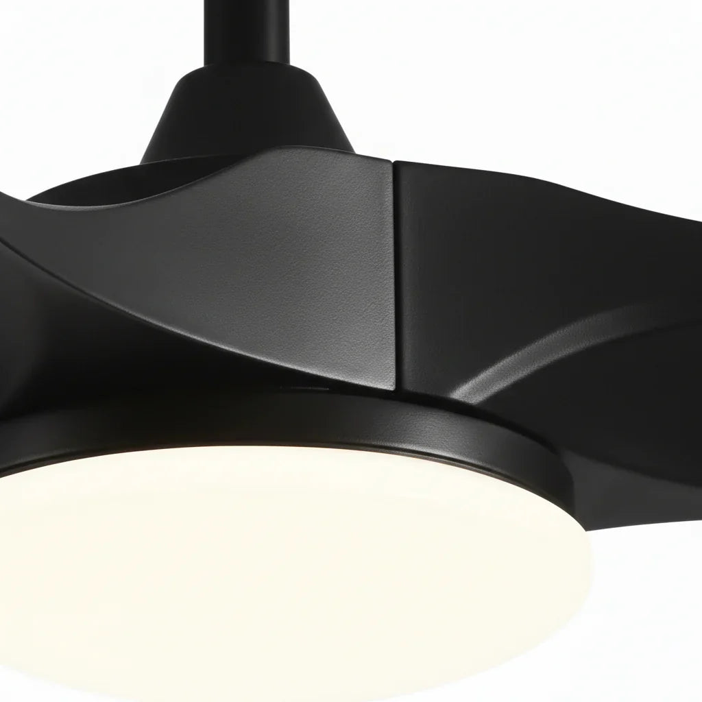Borée | Ventilateur vintage noir et bois noir, LED