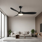Borée | Ventilateur vintage noir et bois noir, LED