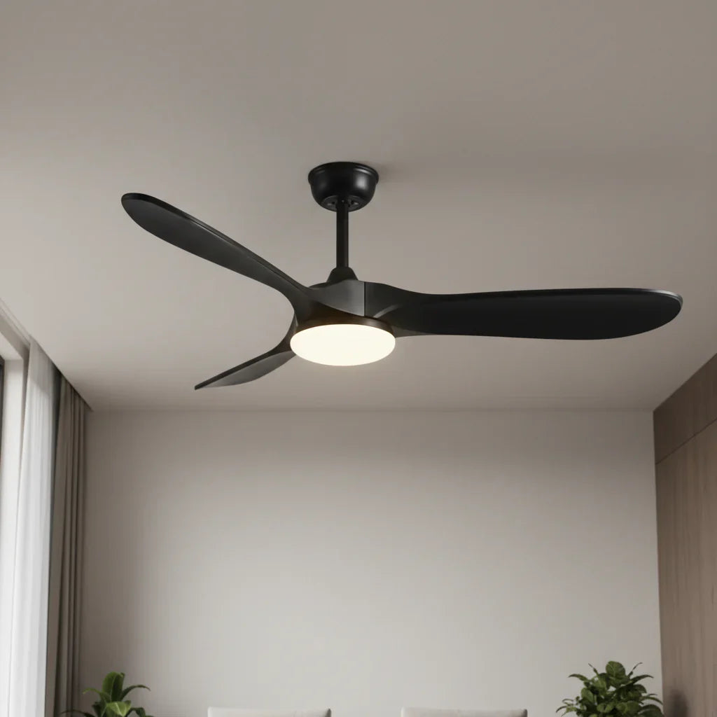 Borée | Ventilateur vintage noir et bois noir, LED