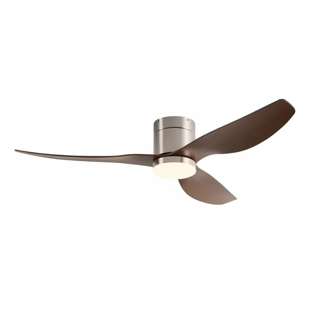Cyrus | Ventilateur LED intégrée argent et bois foncé