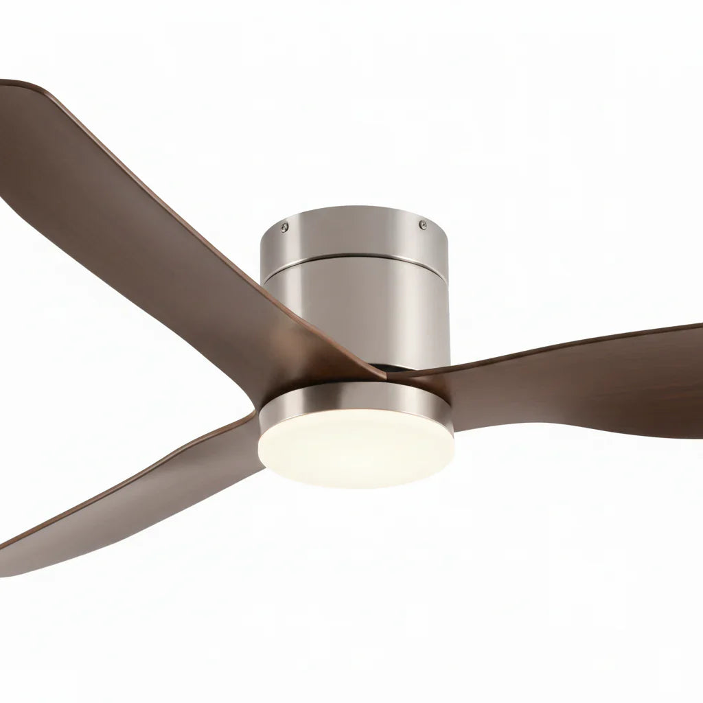 Cyrus | Ventilateur LED intégrée argent et bois foncé