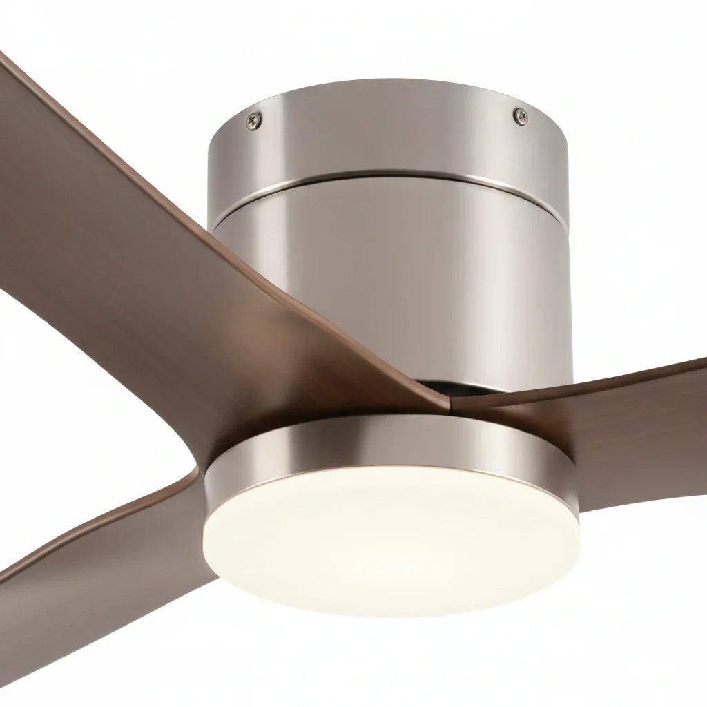 Cyrus | Ventilateur LED intégrée argent et bois foncé