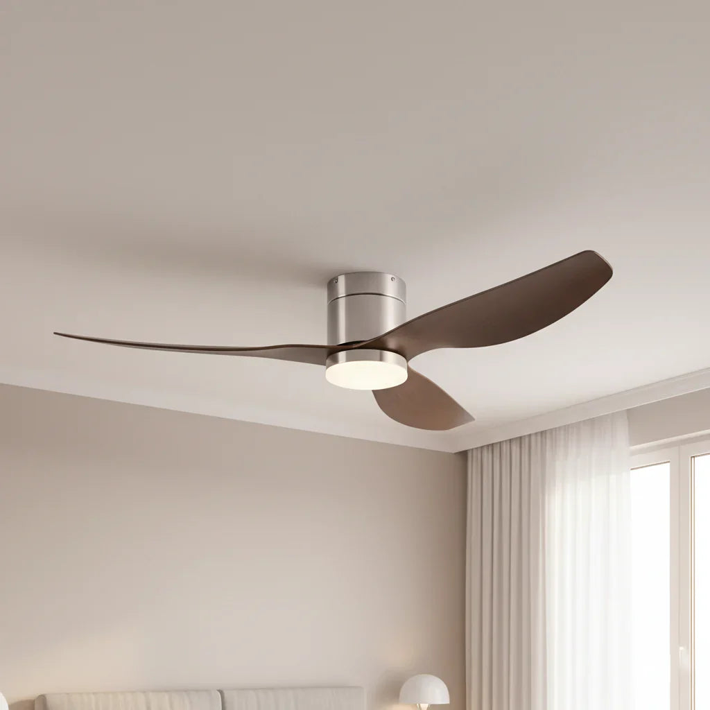 Cyrus | Ventilateur LED intégrée argent et bois foncé