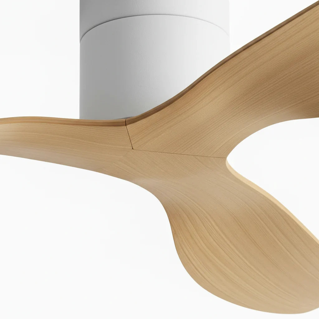 Aspen | Ventilateur ultra-plat blanc et bois clair