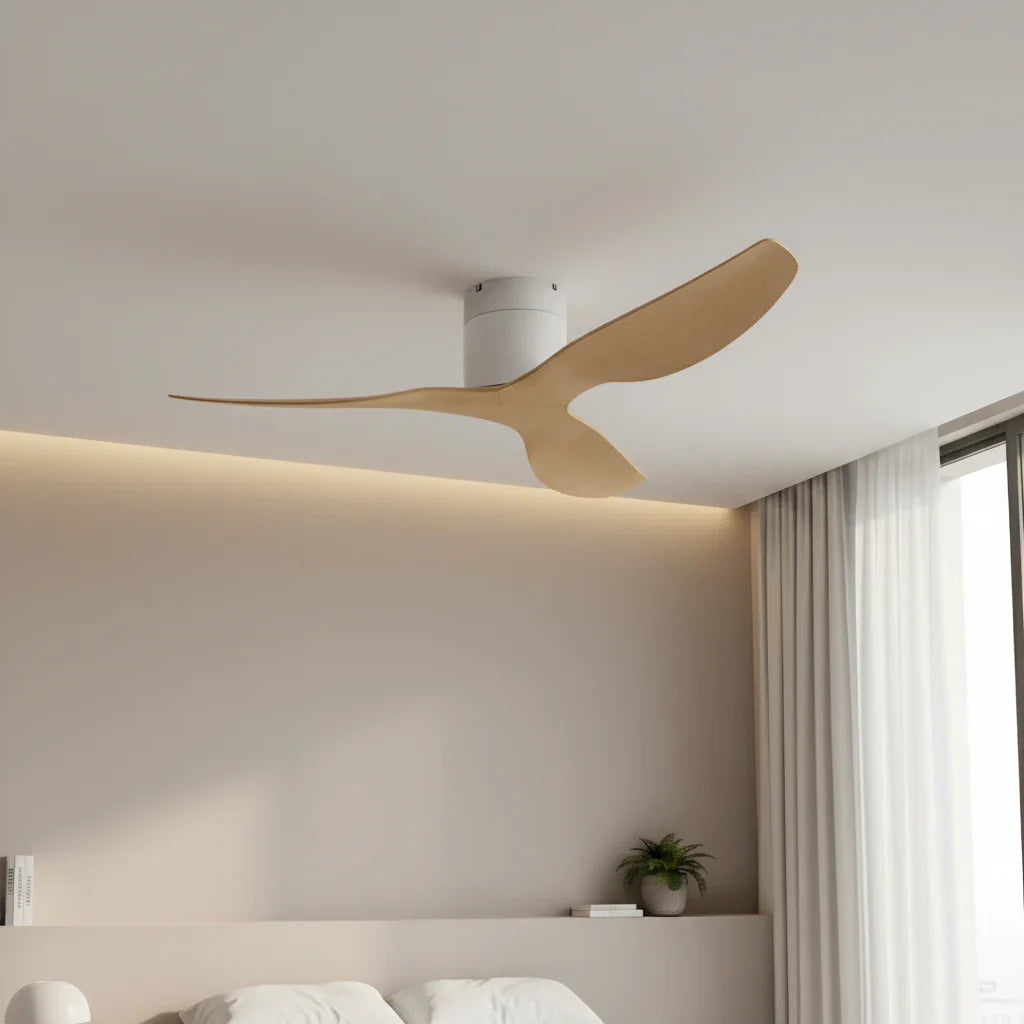 Aspen | Ventilateur ultra-plat blanc et bois clair