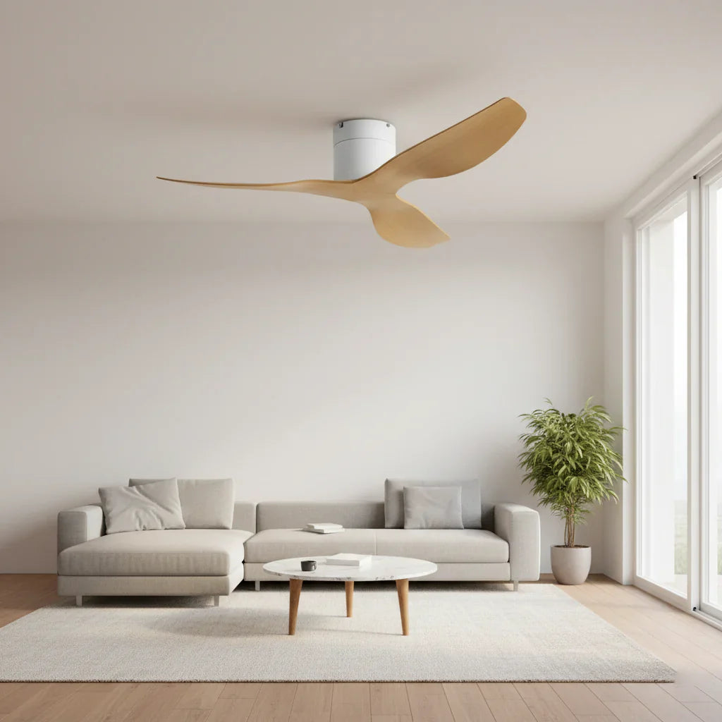 Aspen | Ventilateur ultra-plat blanc et bois clair