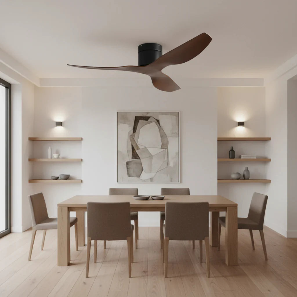 Atlas | Ventilateur ultra-plat noir et bois foncé