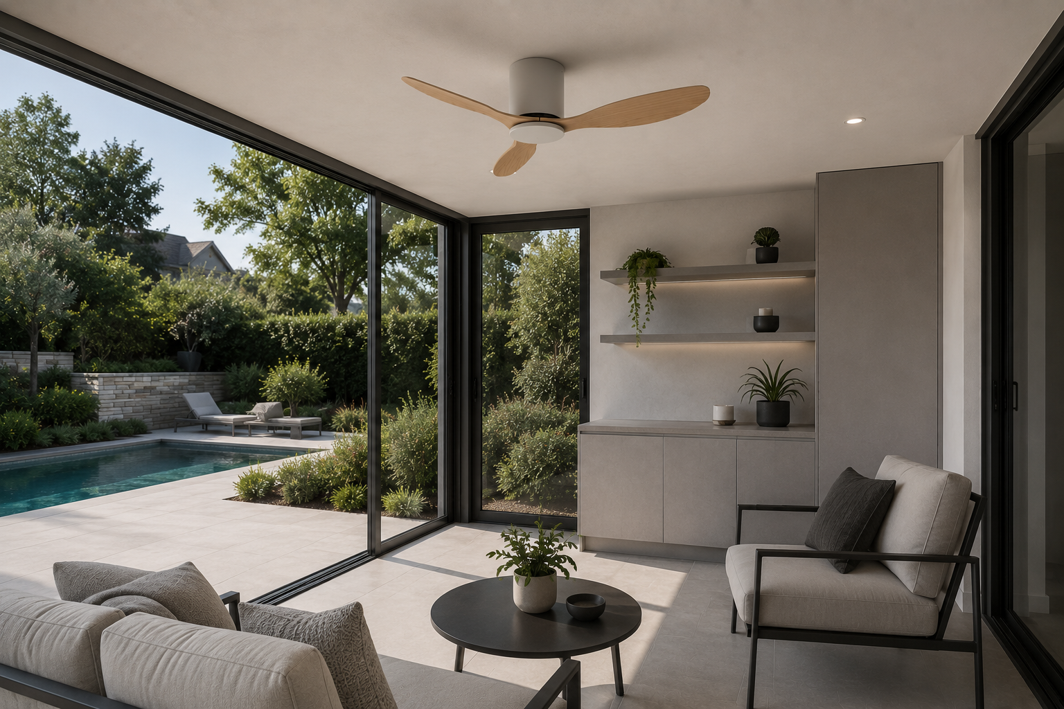 Axiom | Ventilateur moteur DC blanc et bois clair