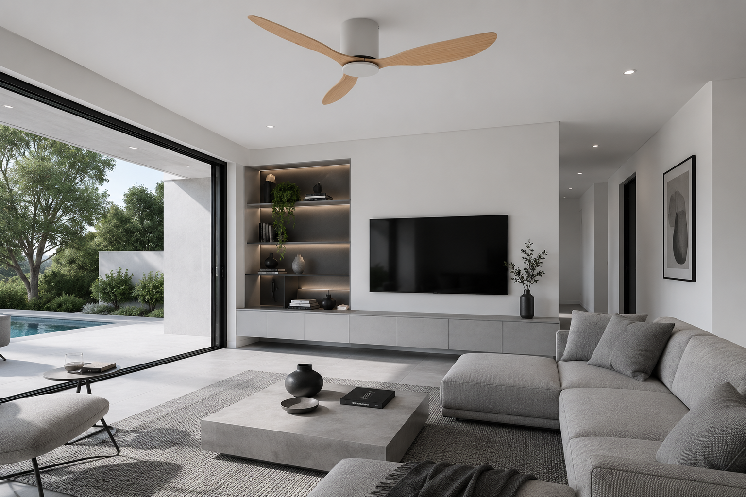 Axiom | Ventilateur moteur DC blanc et bois clair