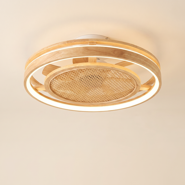 Chaume | Ventilateur tambour bois et rotin