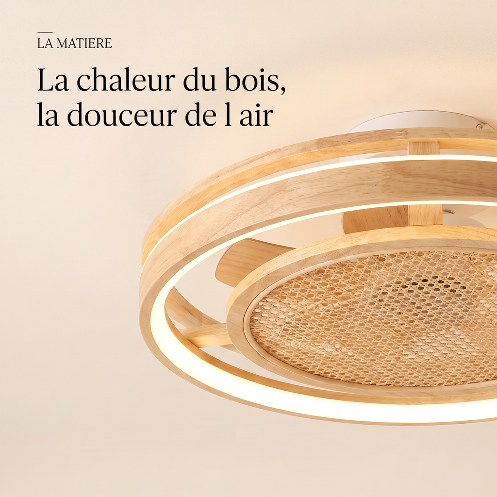 Chaume | Ventilateur tambour bois et rotin