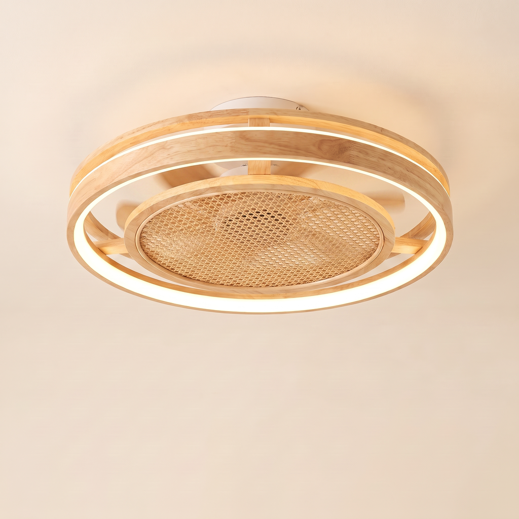 Chaume | Ventilateur tambour bois et rotin