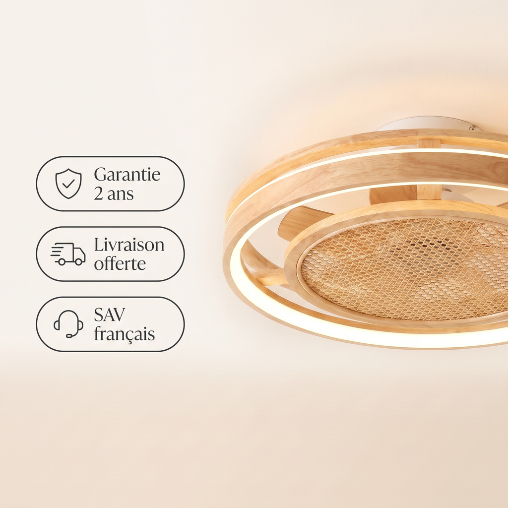 Chaume | Ventilateur tambour bois et rotin