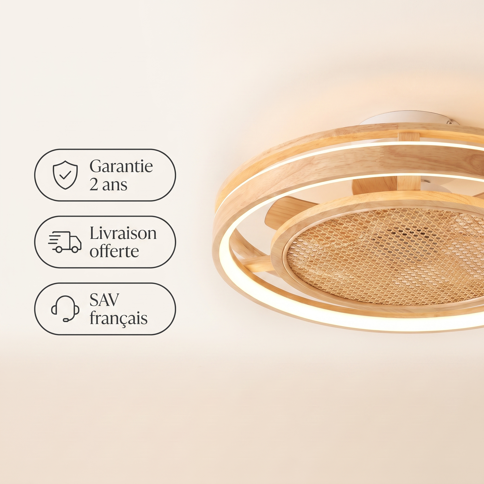 Chaume | Ventilateur tambour bois et rotin