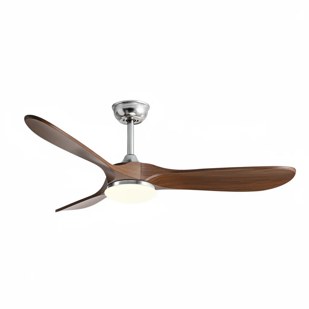Khamsin | Ventilateur vintage argent et bois foncé, LED