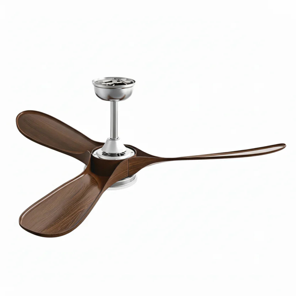Khamsin | Ventilateur vintage argent et bois foncé, LED