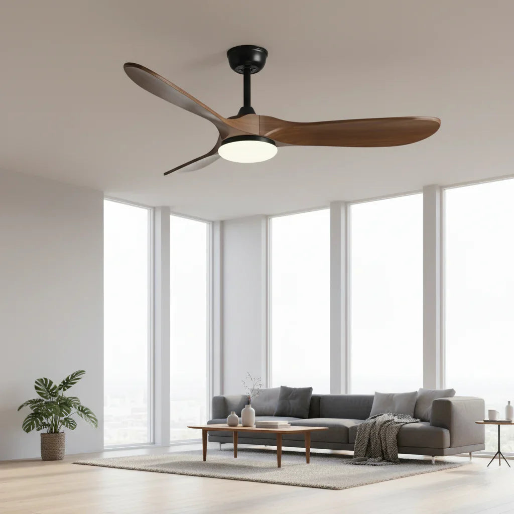 Mistral | Ventilateur vintage noir et bois foncé, LED