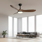 Mistral | Ventilateur vintage noir et bois foncé, LED
