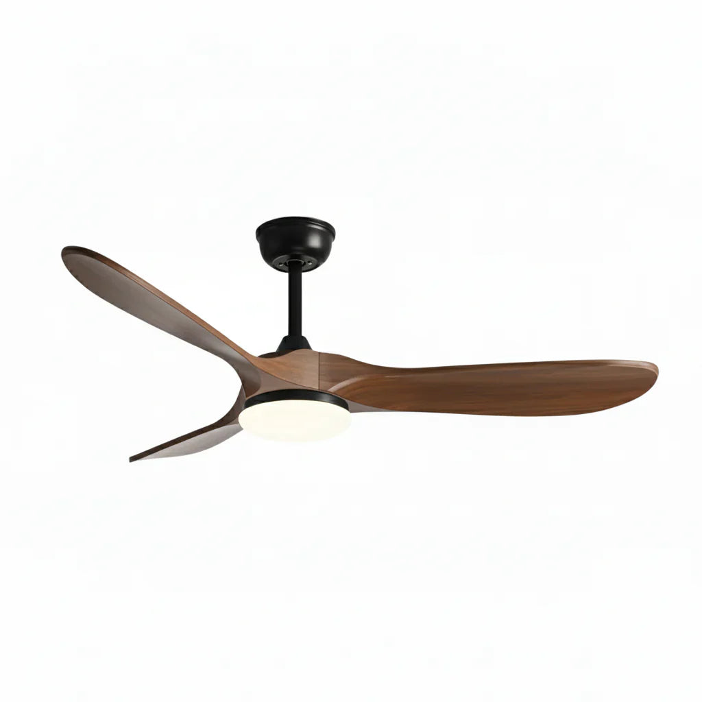 Mistral | Ventilateur vintage noir et bois foncé, LED