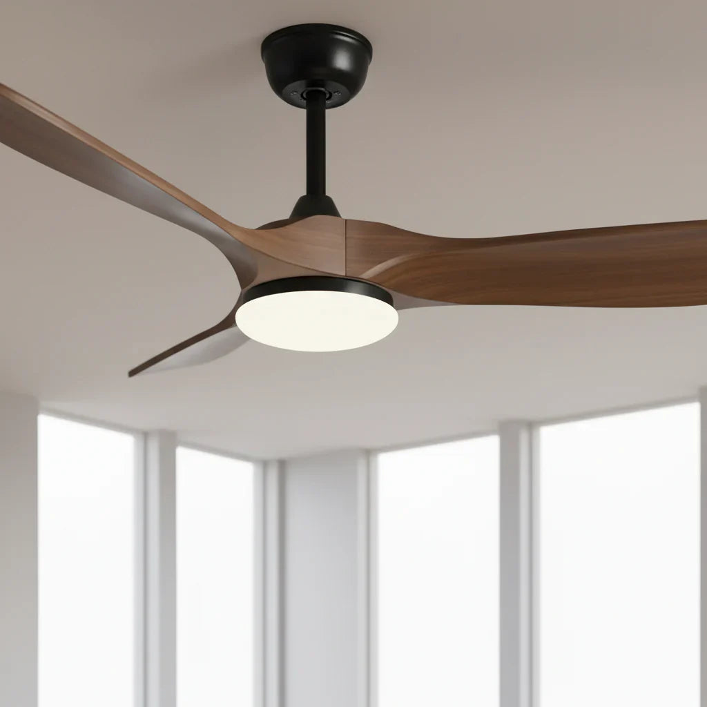 Mistral | Ventilateur vintage noir et bois foncé, LED