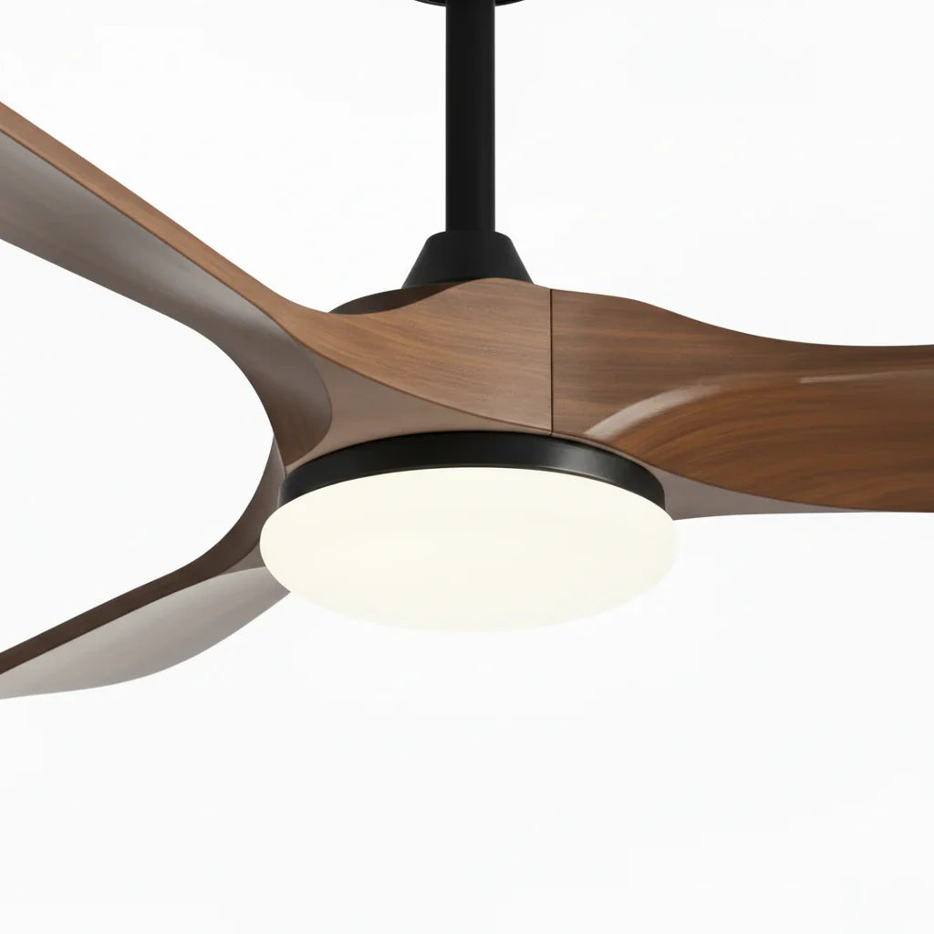 Mistral | Ventilateur vintage noir et bois foncé, LED