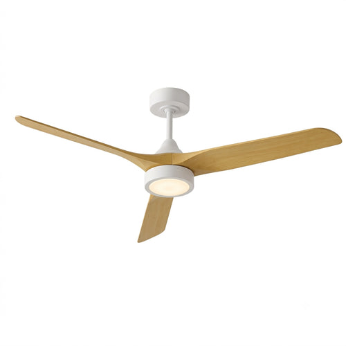 Alba, ventilateur de plafond scandinave LED en bois clair et blanc