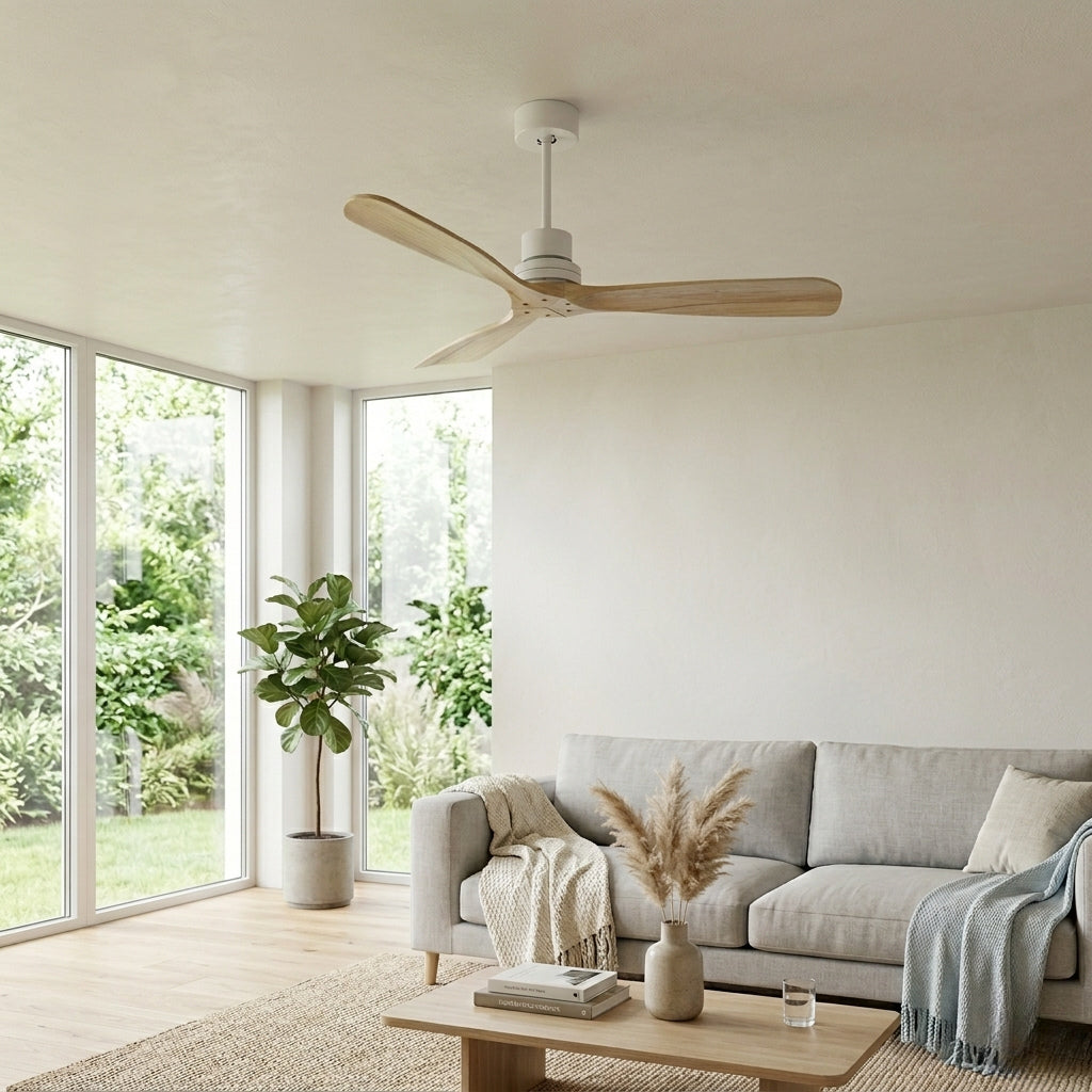 Boréal, ventilateur de plafond scandinave en bois et fer, vue 2