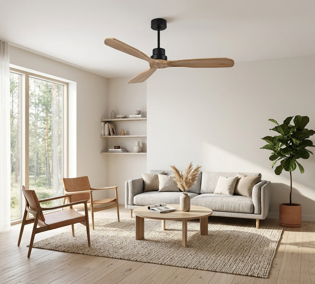 Boréal, ventilateur de plafond scandinave en bois et fer, vue 4