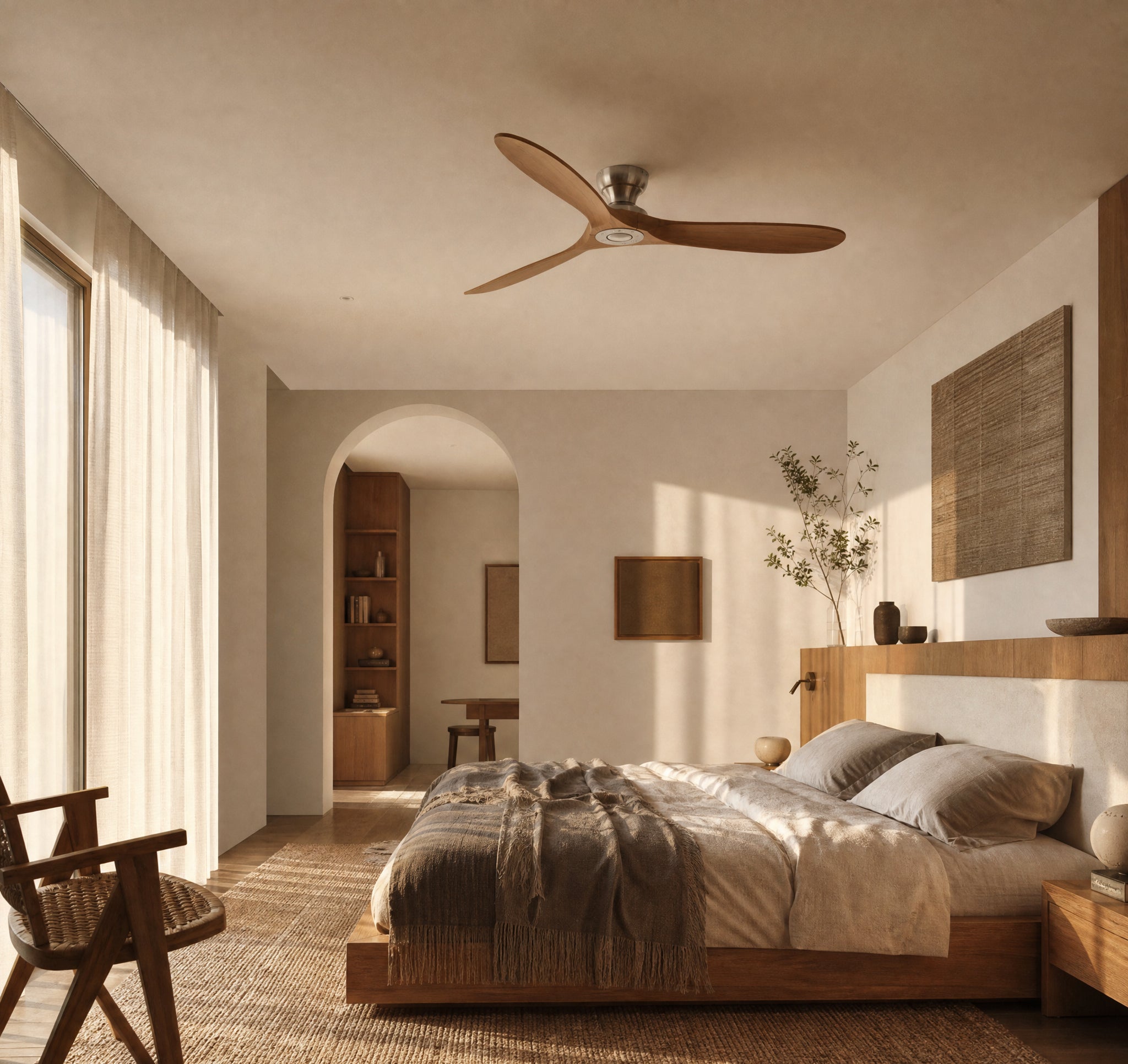 Cap Chrome, ventilateur de plafond bois massif et chrome, vue 2
