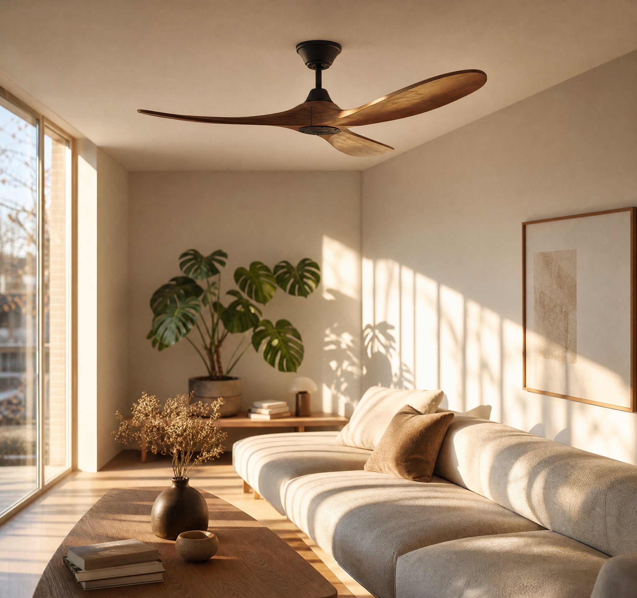 Cèdre, grand ventilateur de plafond en bois massif et aluminium