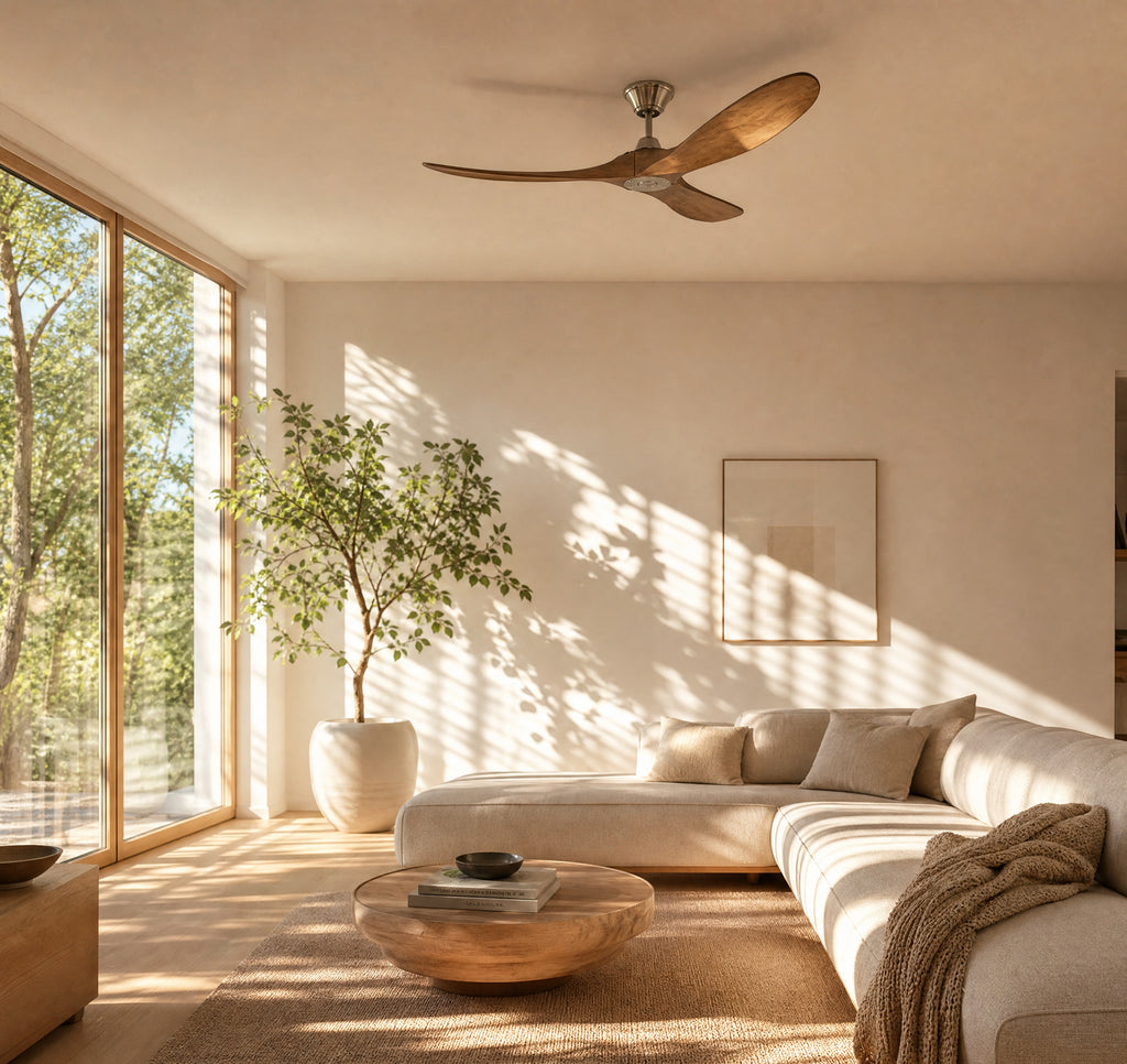 Cèdre, grand ventilateur de plafond en bois massif et aluminium, vue 4