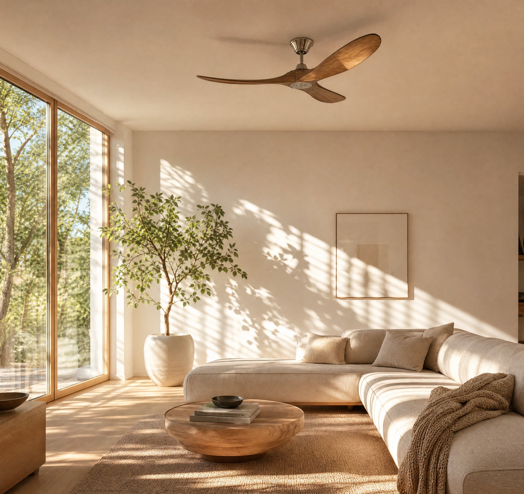 Cèdre, grand ventilateur de plafond en bois massif et aluminium, vue 4