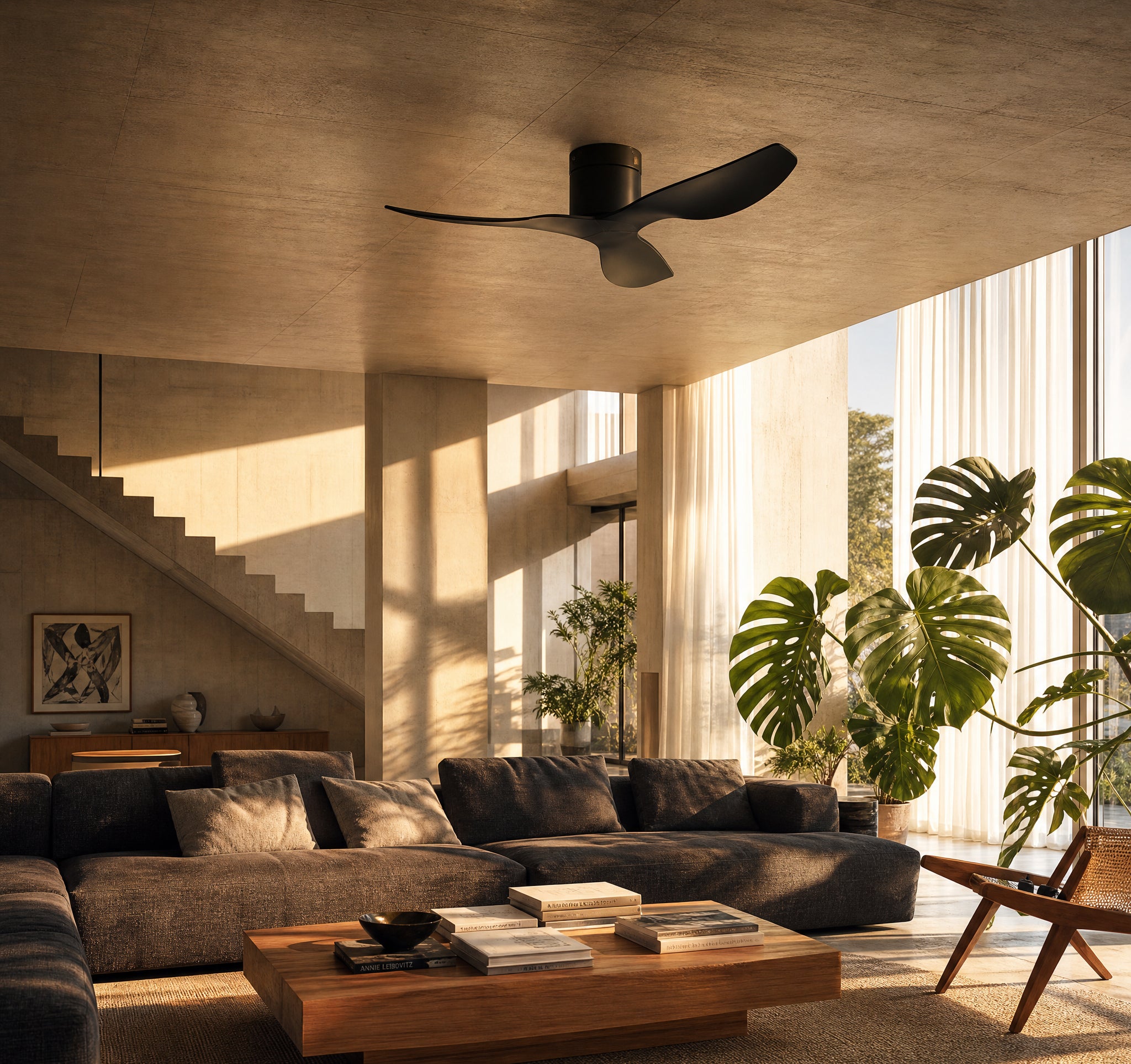 Éclipse Noir, ventilateur de plafond moderne noir, vue 3
