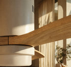 Levant, ventilateur de plafond ultra-plat crème et bois clair, vue 2