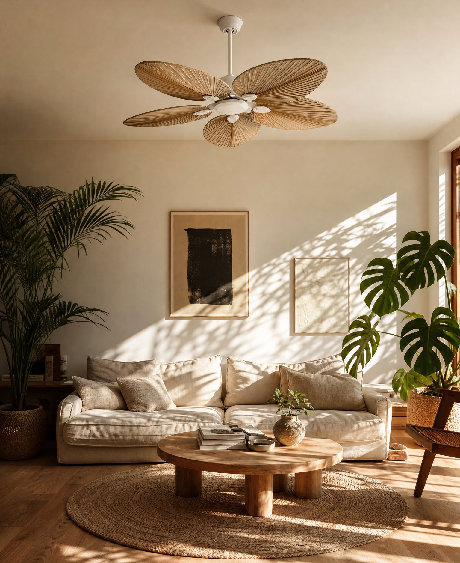 Palma, ventilateur de plafond à pales en feuille de palmier naturel