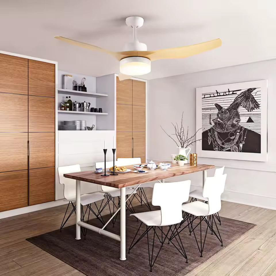 Plume, ventilateur de plafond finition champagne et blanc, vue 4