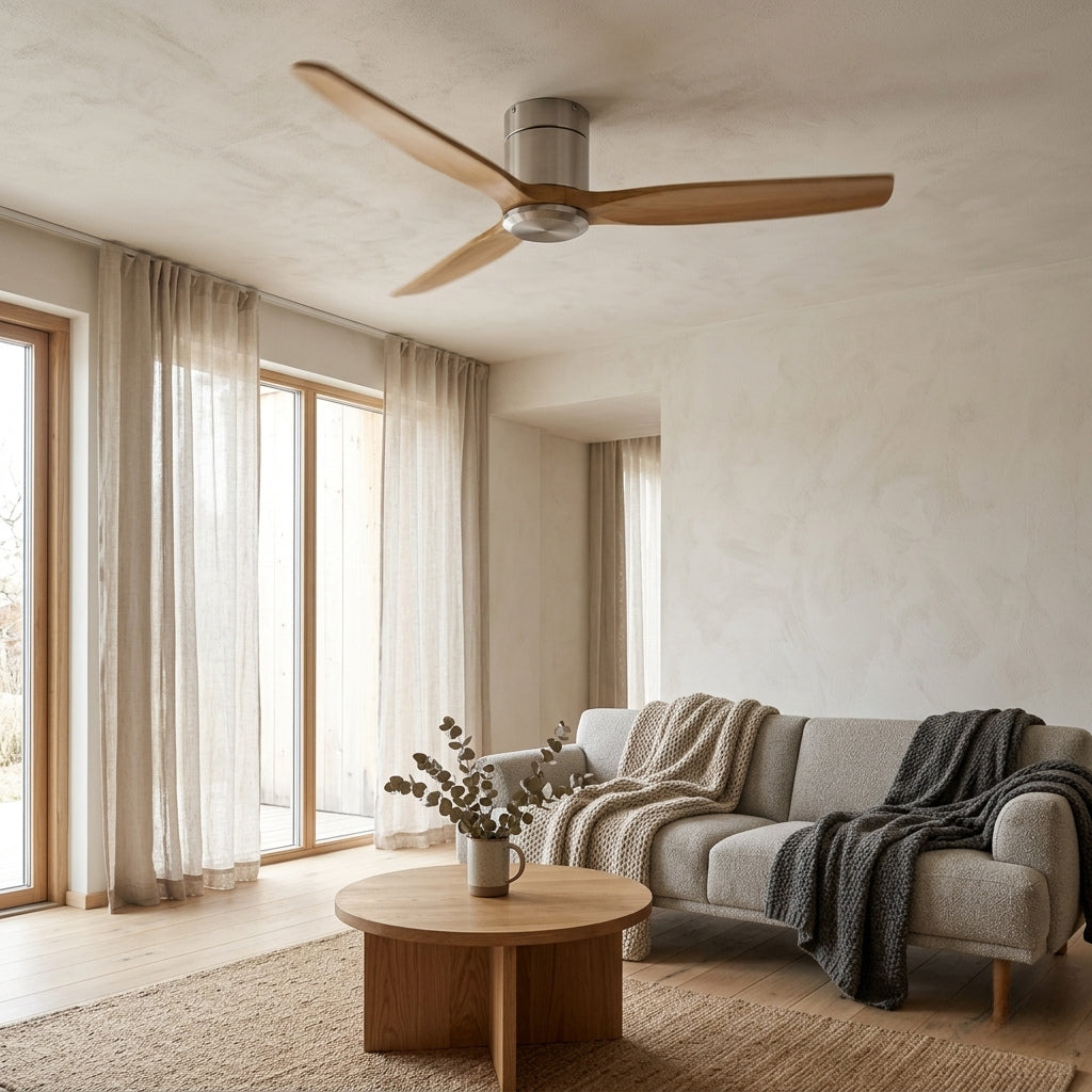 Sylva, ventilateur de plafond bois massif à profil bas, vue 3
