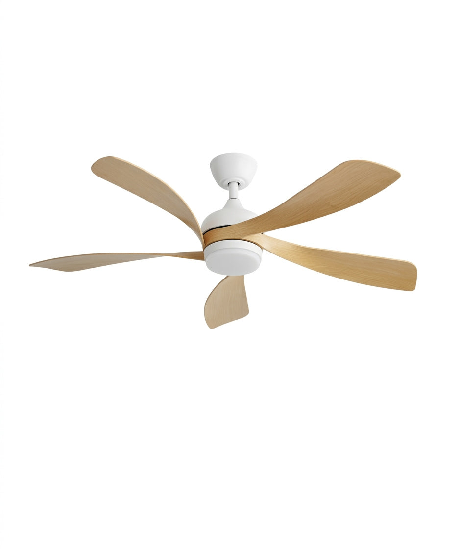 Zénith Blanc, ventilateur de plafond 5 pales bois clair et blanc
