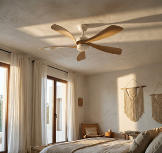 Zénith Blanc, ventilateur de plafond 5 pales bois clair et blanc, vue 2