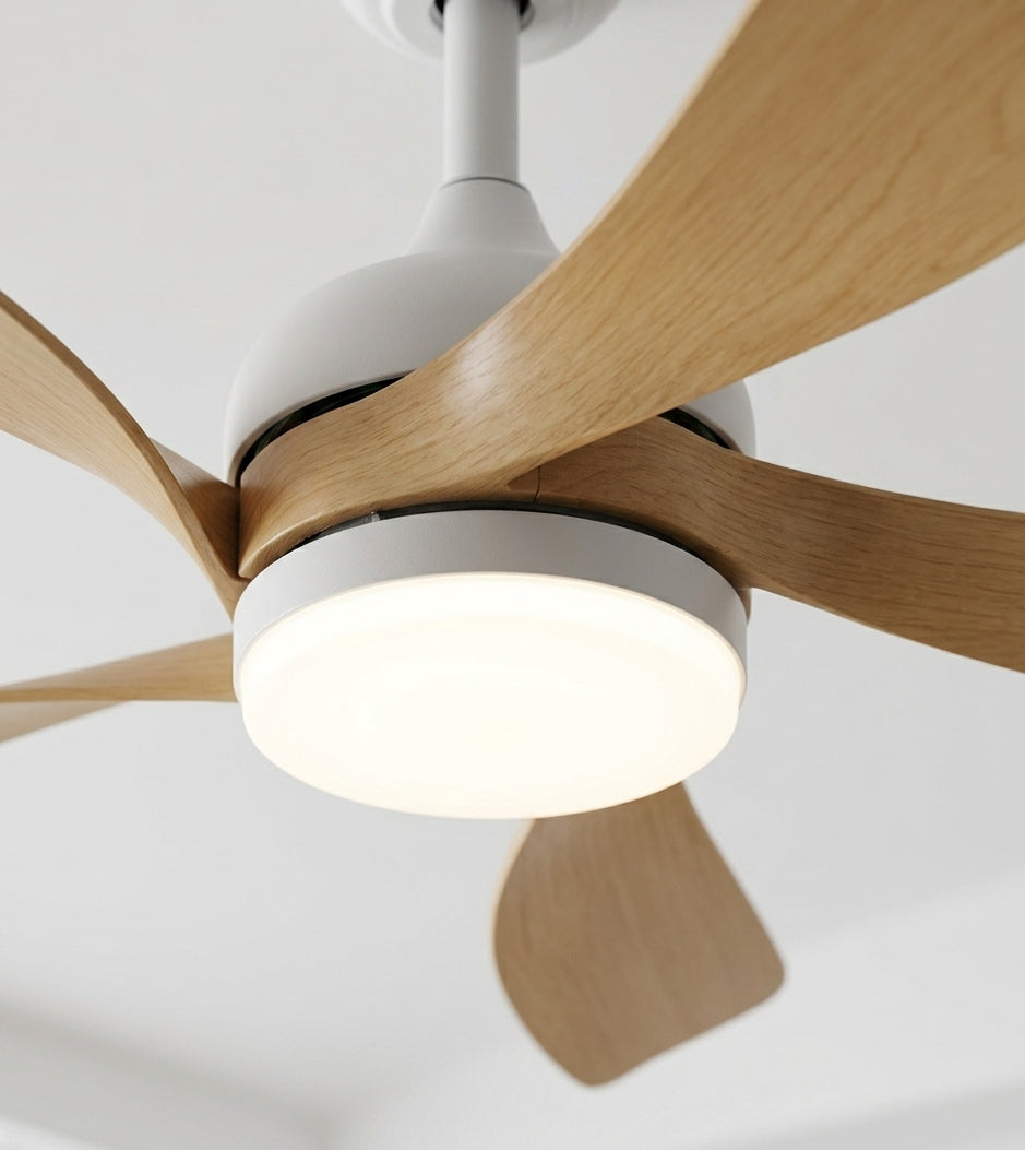 Zénith Blanc, ventilateur de plafond 5 pales bois clair et blanc, vue 6