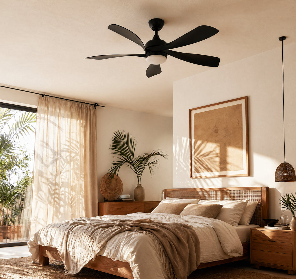 Zénith Noir, ventilateur de plafond 5 pales noir avec LED, vue 2