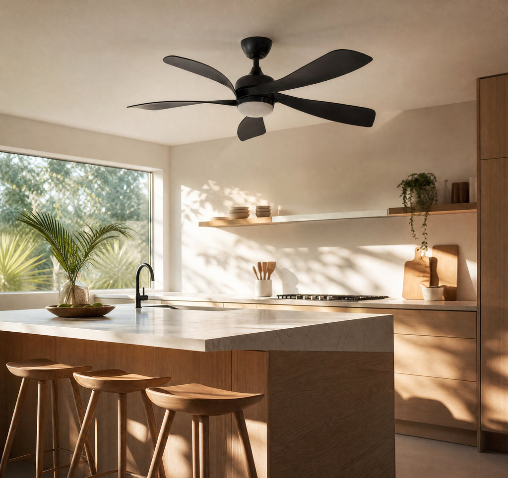 Zénith Noir, ventilateur de plafond 5 pales noir avec LED, vue 5